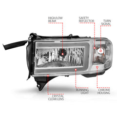 ANZO 94-02 Dodge RAM Crystal Headlight - w/ Light Bar Chrome Housing